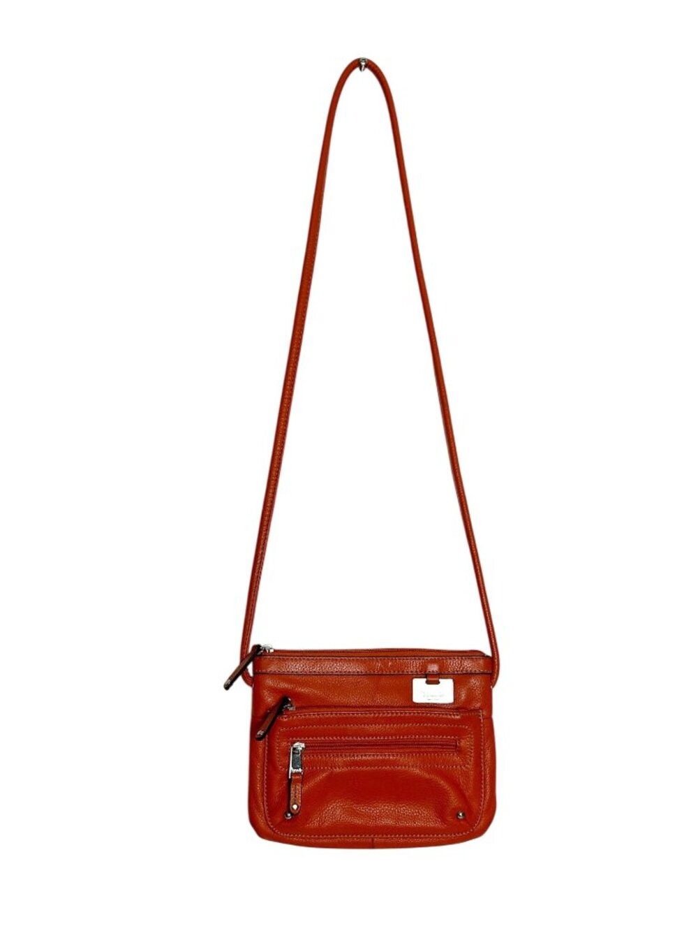 Tignanello Orange Leather Crossbody Shoulder Bag Multi-Pocket